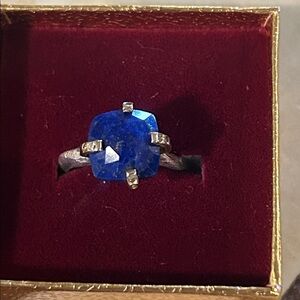 Elegant 14k diamonds, lapis Silver Ring